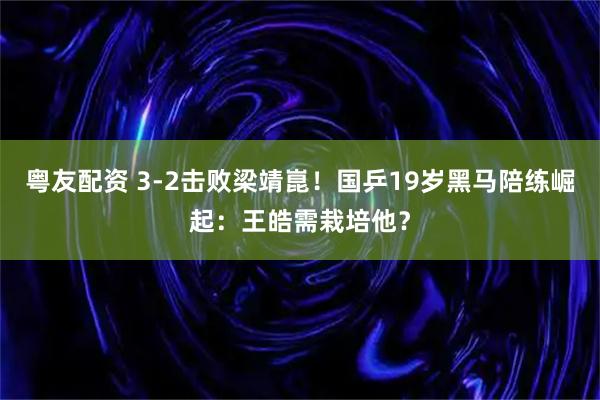 粤友配资 3-2击败梁靖崑！国乒19岁黑马陪练崛起：王皓需栽培他？